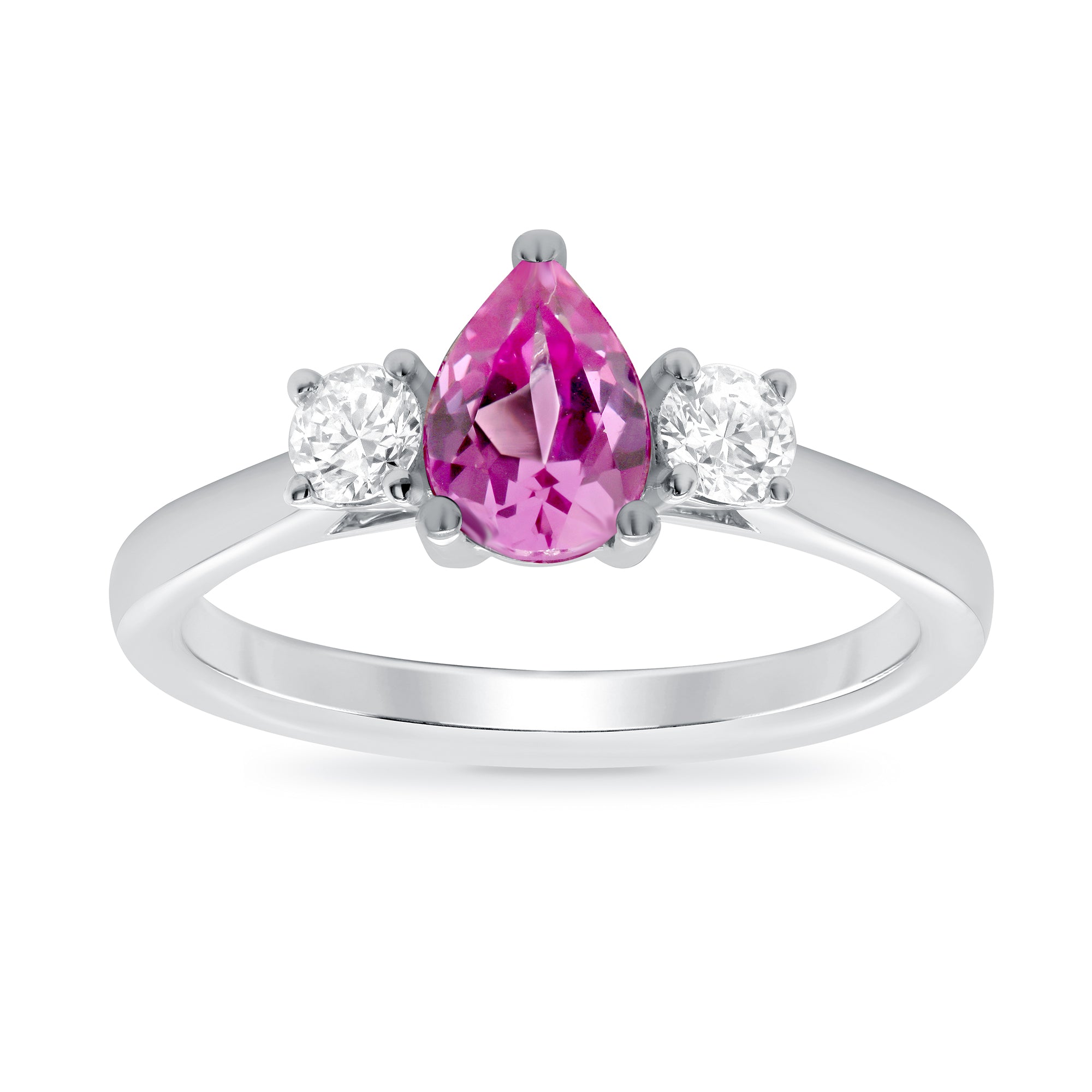 9ct white gold 7x5 pear lab created pink sapphire & E/VS diamonds ring 0.25ts LG