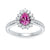 9ct White gold 7x5 pear lab created pink sapphire & E/VS diamond shoulders & cluster ring 0.50cts LG