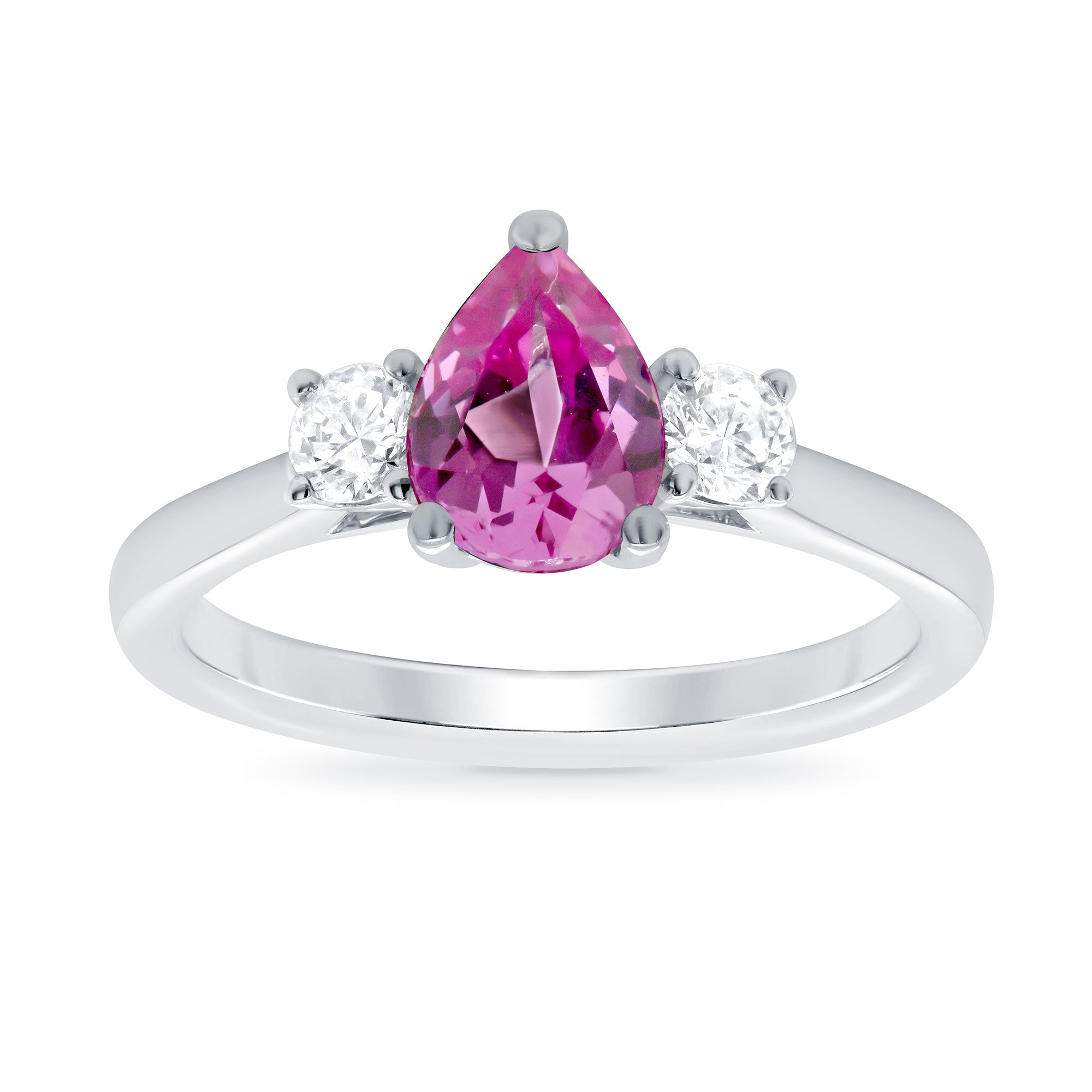 9ct white gold 8x6 pear lab created pink sapphire & E/VS diamonds ring 0.25ts LG