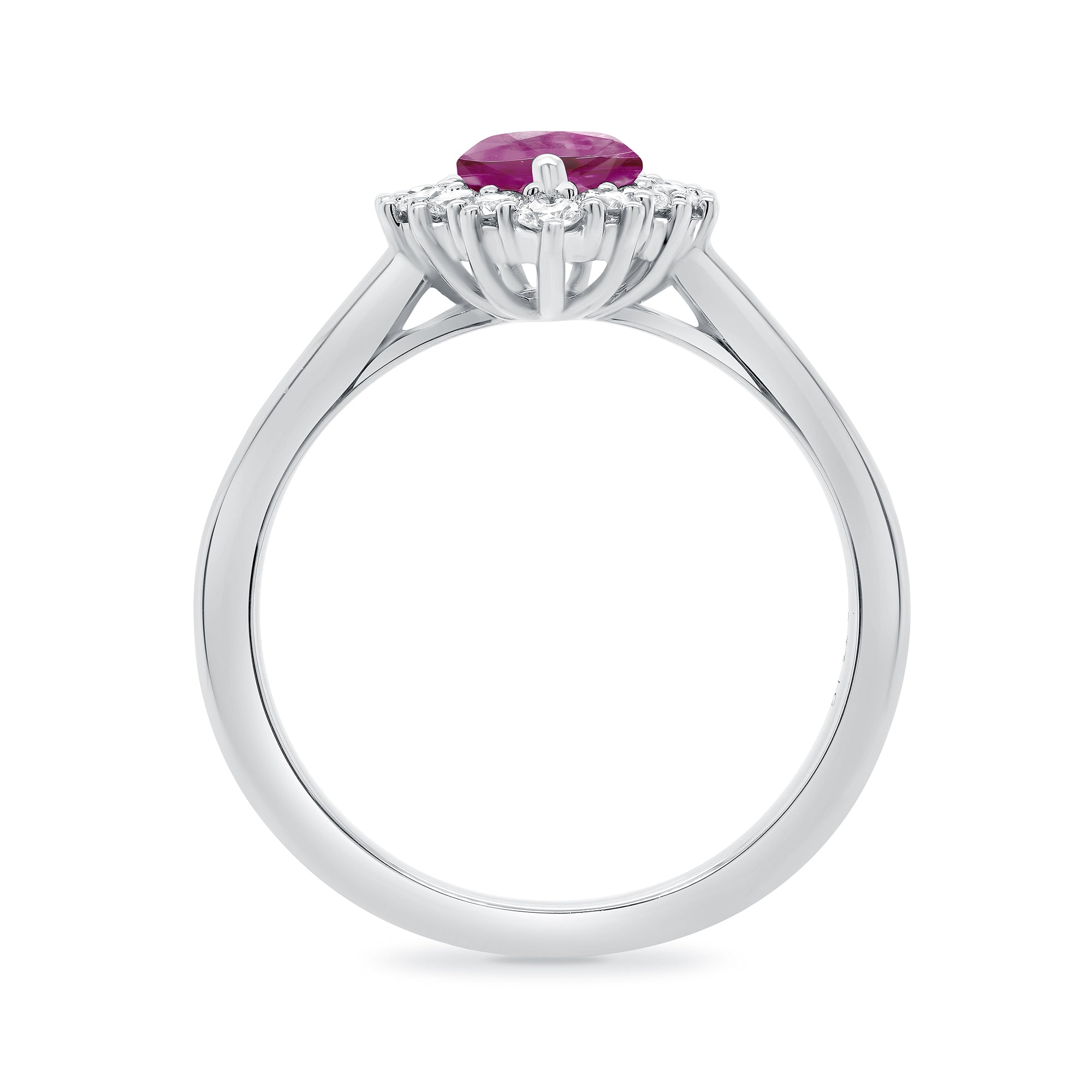 9ct white gold 8x6 pear lab created pink sapphire & E/VS diamond cluster ring 0.36cts LG