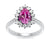 9ct white gold 8x6 pear lab created pink sapphire & E/VS diamond cluster ring 0.36cts LG