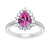 9ct White gold 8x6 pear lab created pink sapphire & E/VS diamond shoulders & cluster ring 0.50cts LG