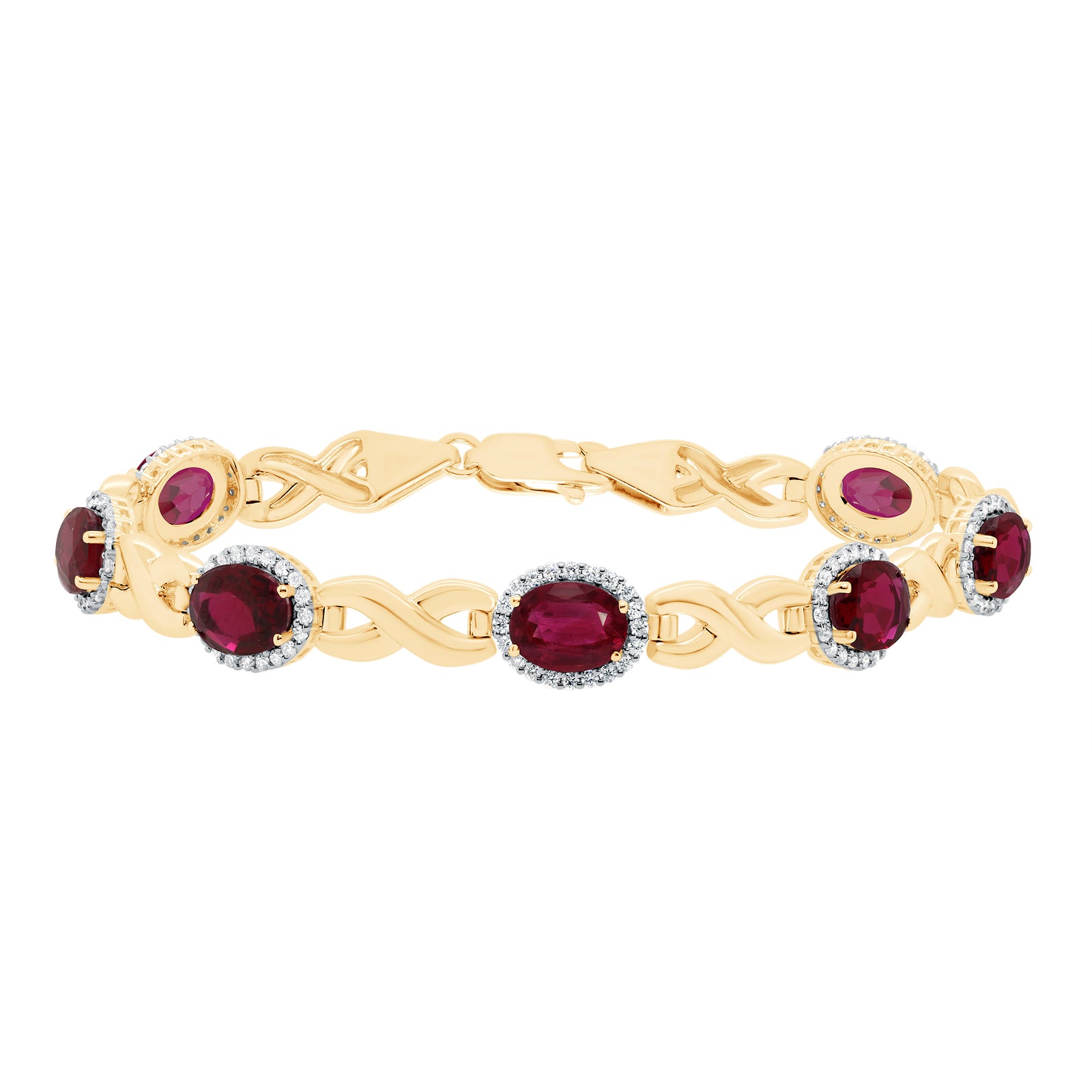 9ct gold Diamond 1.00cts LG & 8x6mm oval Lab Created Ruby bracelet