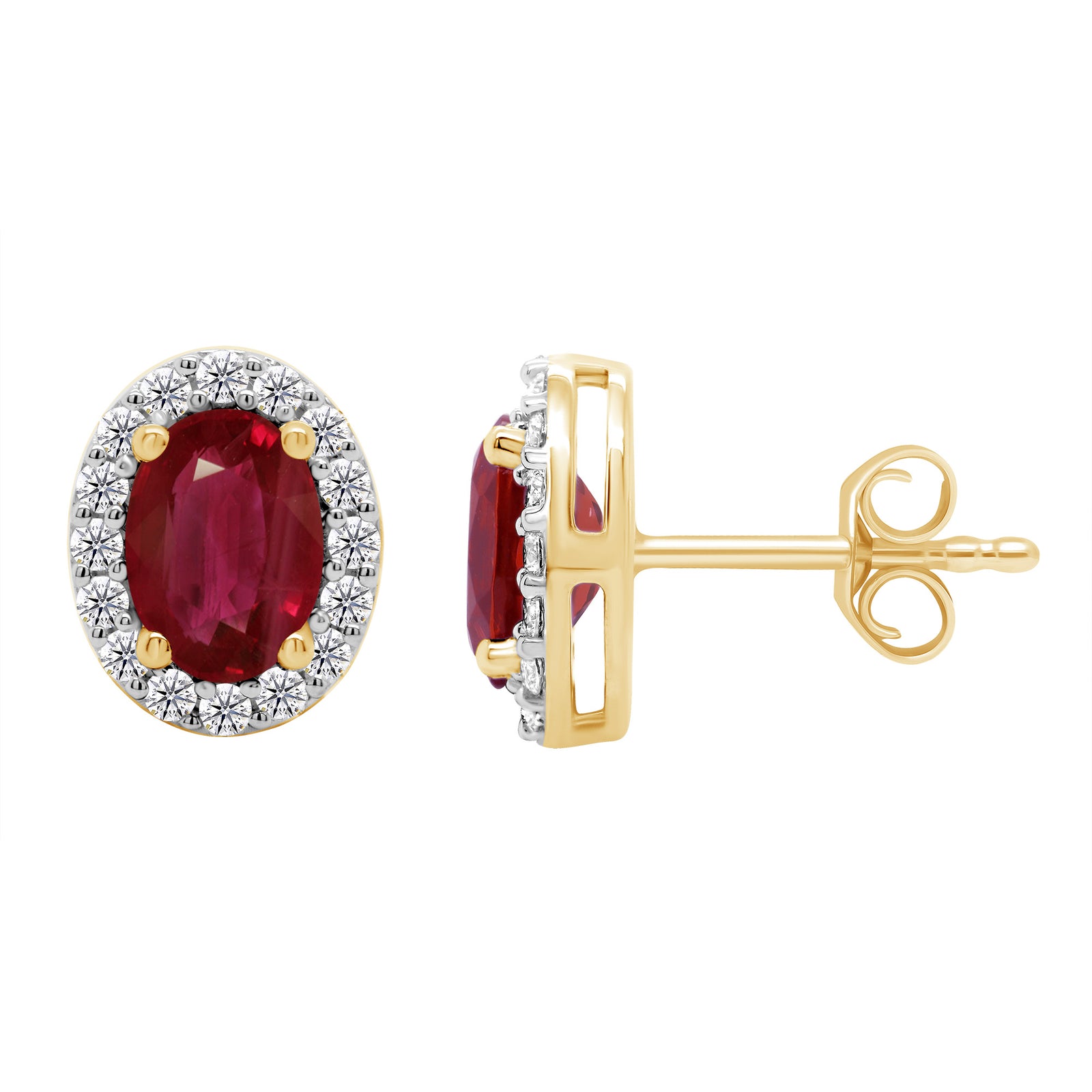 9ct gold 7x5mm Oval Lab Created Ruby & E/VS Diamonds 0.33cts LG Earrings