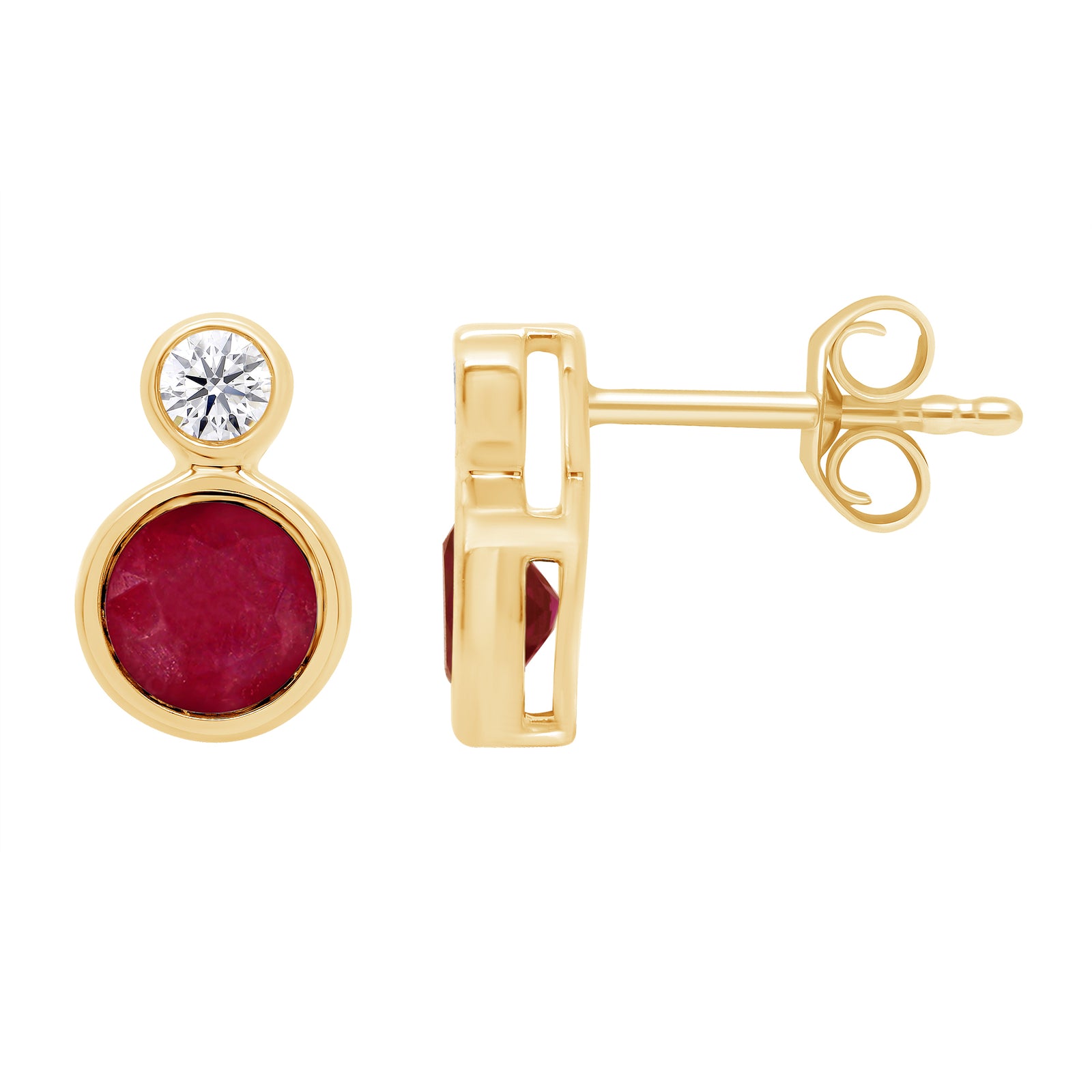 9ct gold 5mm Round Lab Created Ruby & E/VS Diamonds 0.15cts LG Earrings