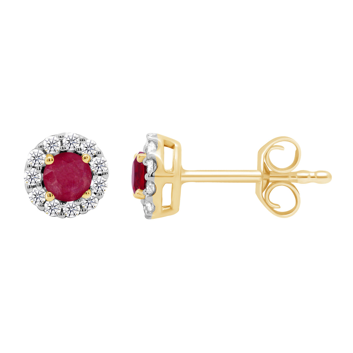 9ct gold Round Lab Created Ruby &amp; E/VS Diamonds 0.15cts LG Earrings