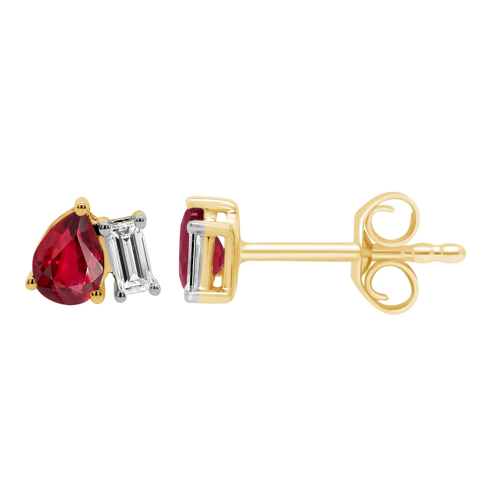 9ct gold 2 stone Pear Lab Created Ruby & E/VS Diamond 0.07cts LG Earrings