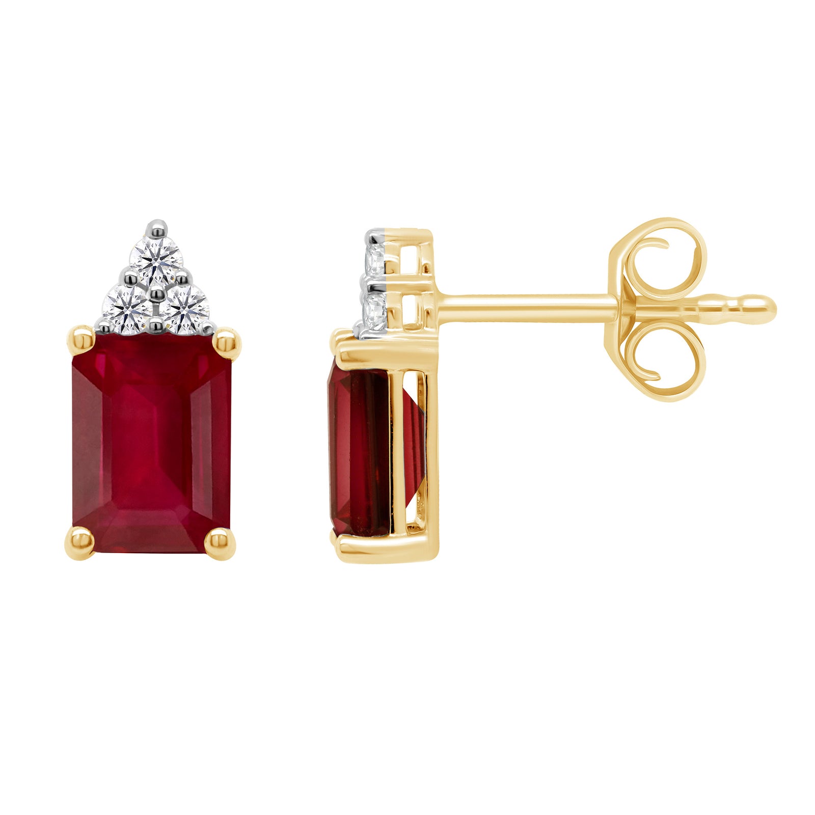 9ct gold 7x5mm Octagonal Lab Created Ruby & E/VS Diamonds 0.13cts LG Earrings