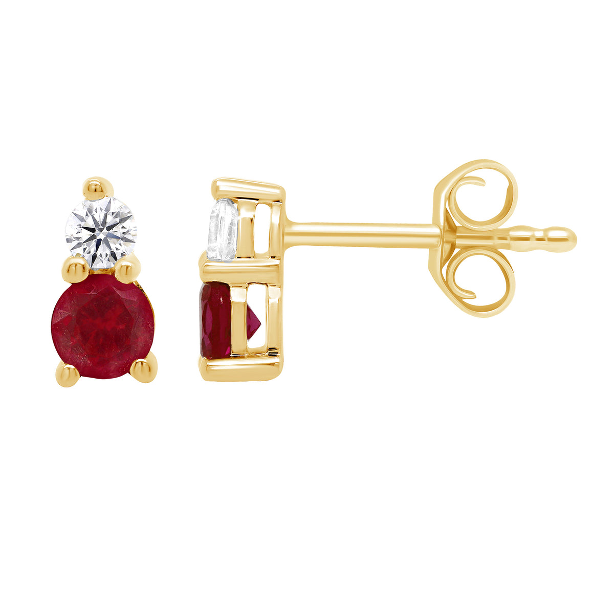9ct gold Lab Created Ruby &amp; E/VS Diamond 2 Stone 0.13cts LG Earrings