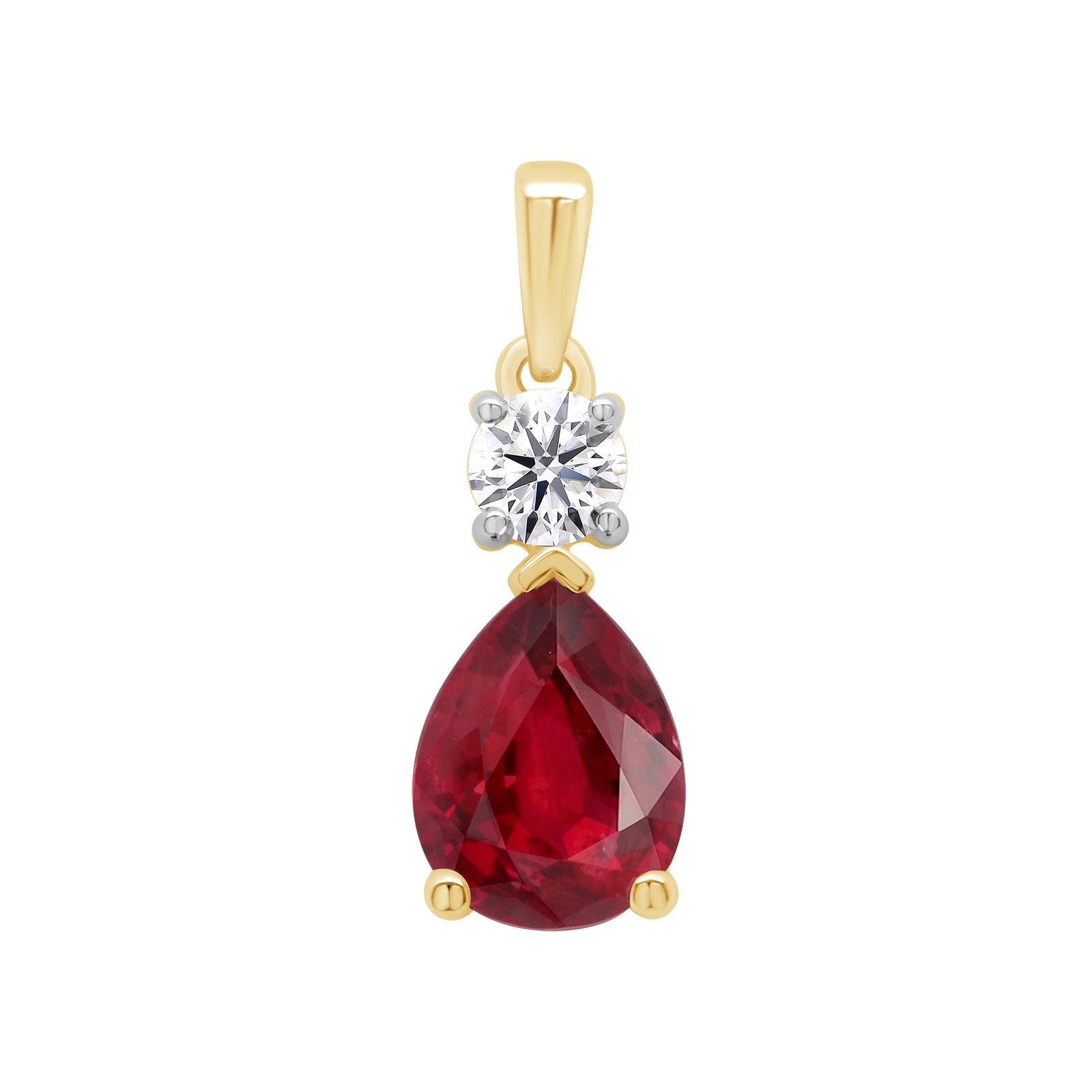 9ct gold Lab Created Ruby 9x7mm pear & E/VS Diamonds pendant 0.25cts LG
