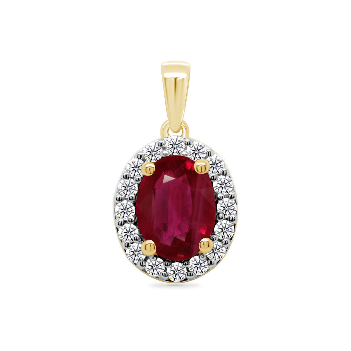 9ct gold 8x6mm Ruby Lab Created Emerald &amp; E/VS Diamonds 0.25cts LG Pendant