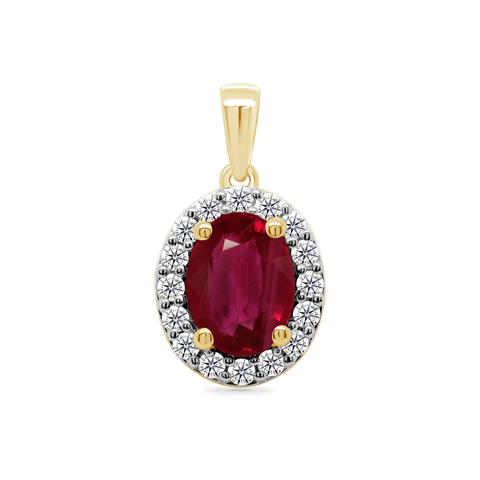 9ct gold 8x6mm Ruby Lab Created Emerald & E/VS Diamonds 0.25cts LG Pendant