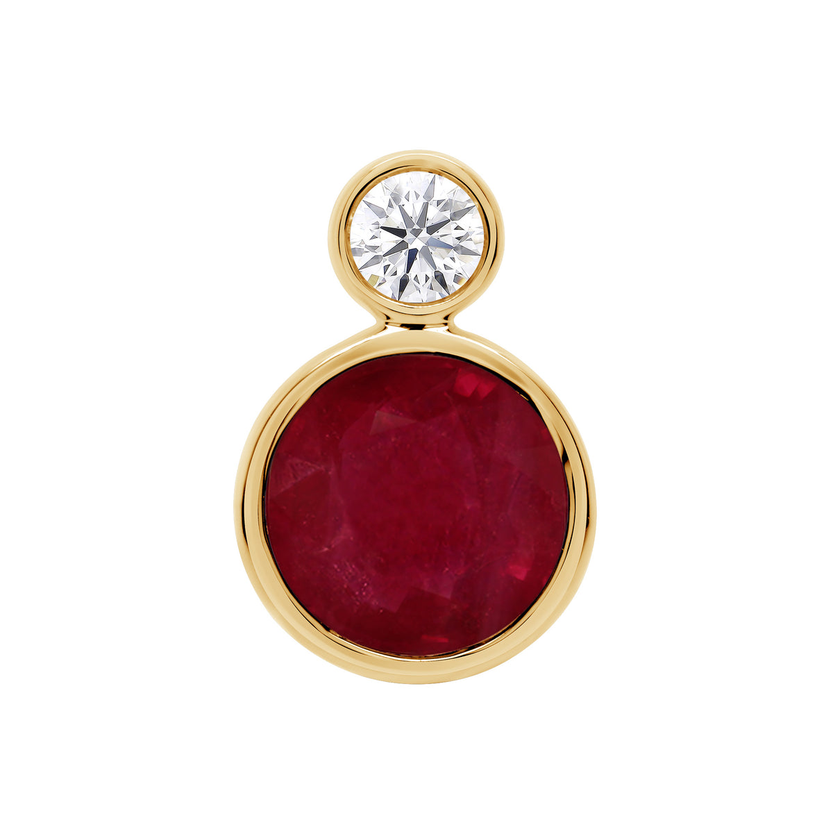 9ct gold 7mm Round Lab Created Ruby &amp; E/VS Diamonds 0.10cts LG Pendant
