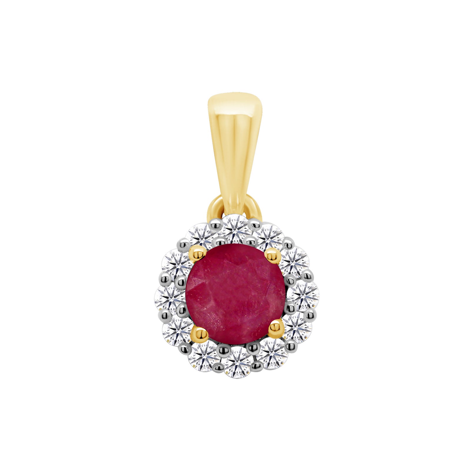 9ct gold Round Lab Created Ruby & E/VS Diamonds 0.10cts LG Pendant
