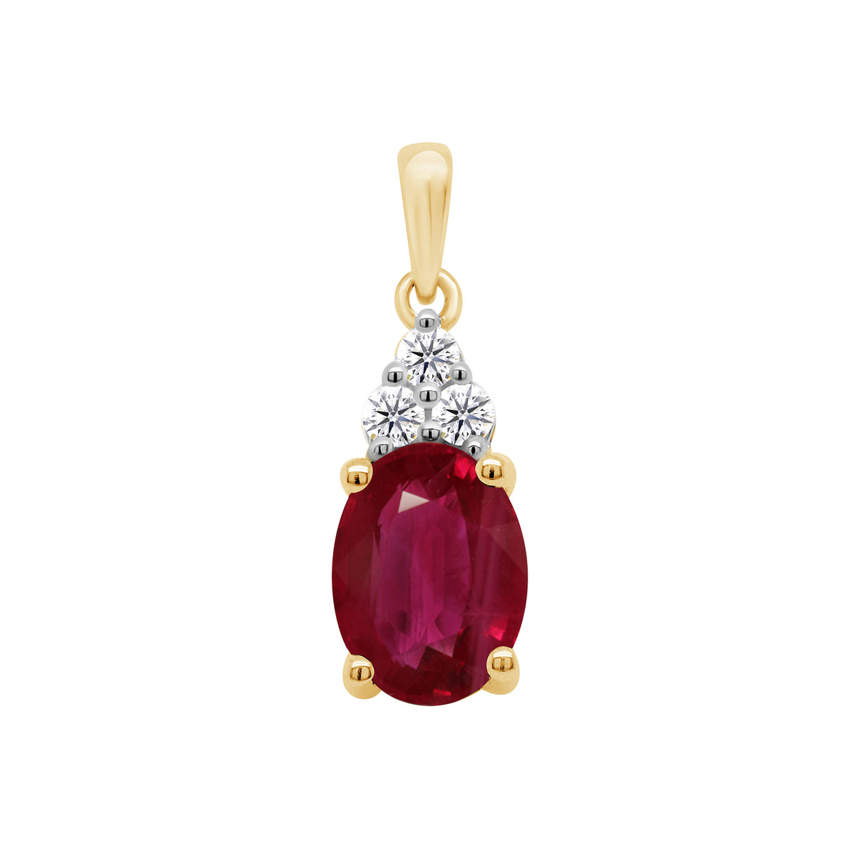 9ct gold 8x6mm Oval Lab Created Ruby &amp; E/VS Diamonds 0.08cts LG Pendant