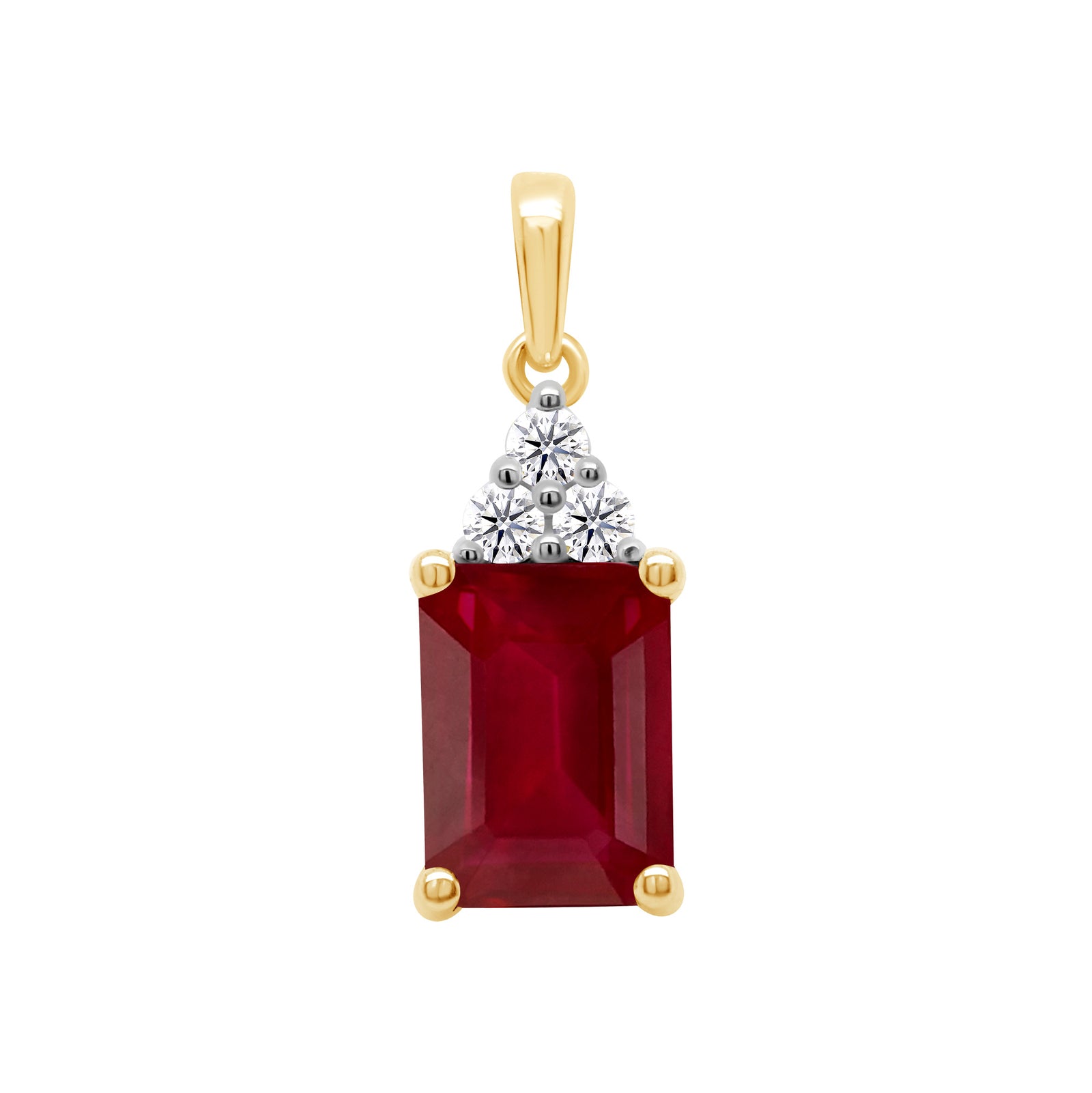 9ct gold 8x6mm Octagonal Lab Created Ruby & E/VS Diamonds 0.08cts LG Pendant
