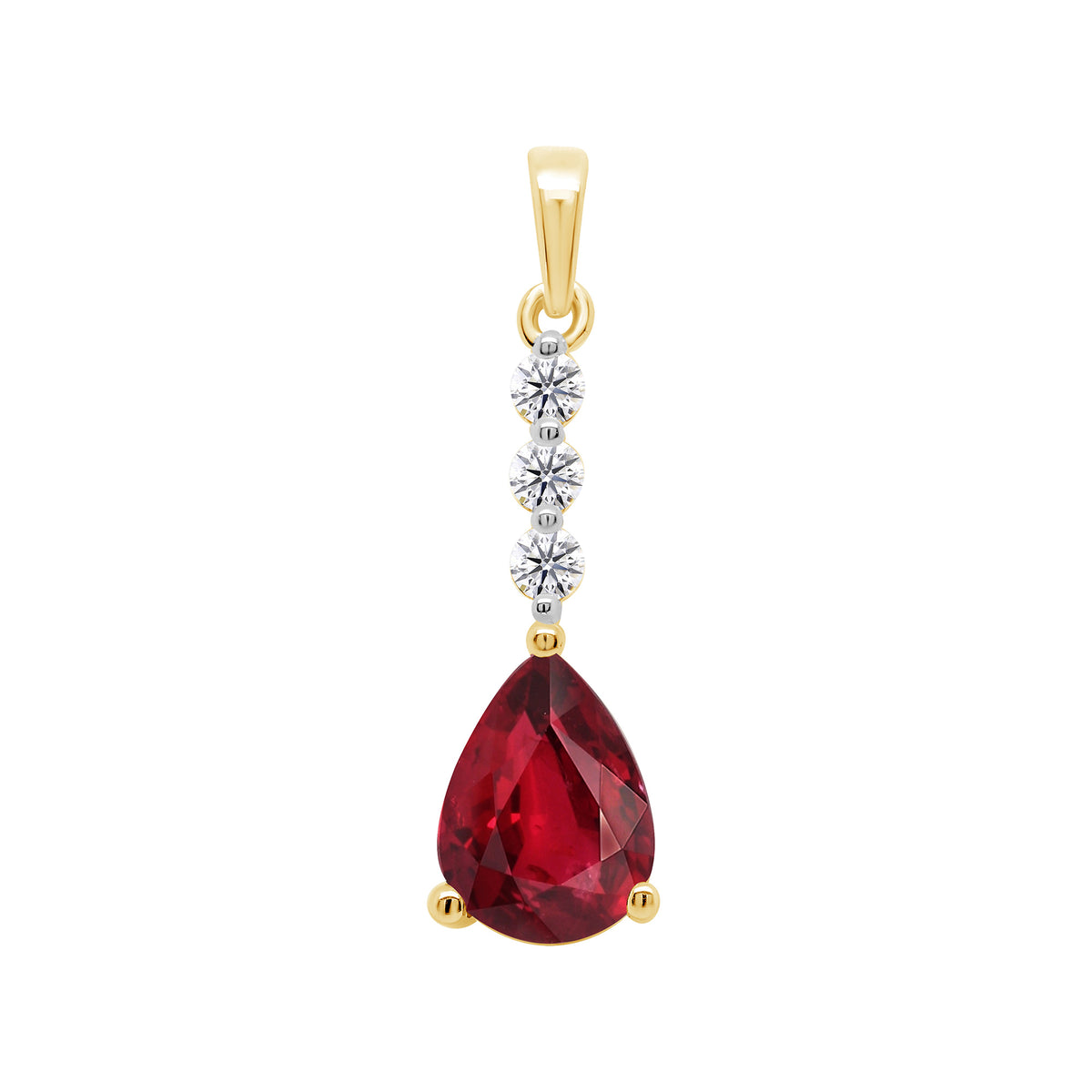 9ct gold 8x6mm Pear Lab Created Ruby &amp; E/VS Diamond 0.08cts LG Pendant