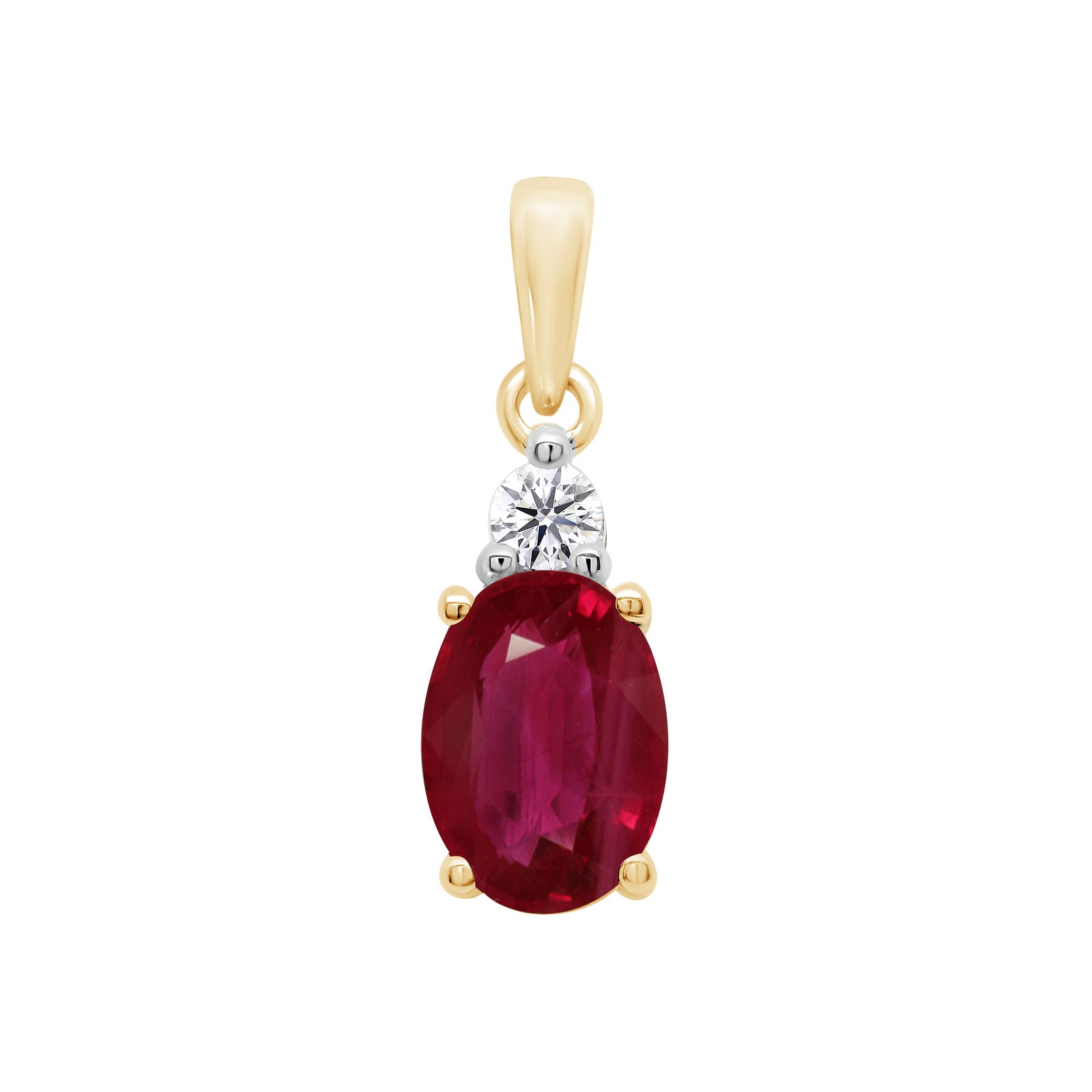 9ct gold 7x5mm Oval Lab Created Ruby & E/VS Diamond 0.05cts LG Pendant