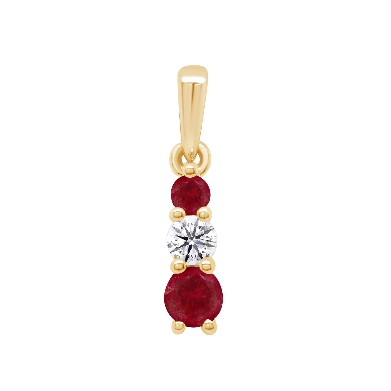 9ct gold Lab Created Ruby & E/VS Diamond Trilogy 0.06cts LG Pendant