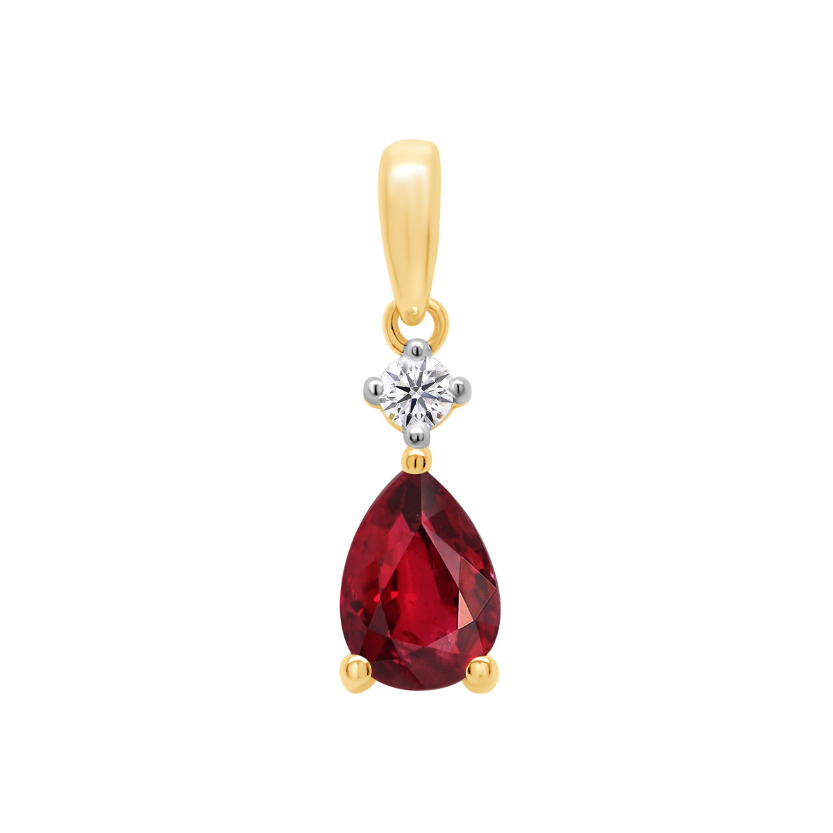 9ct gold 7x5mm Pear Lab Created Ruby &amp; E/VS Diamond 0.05cts LG Pendant