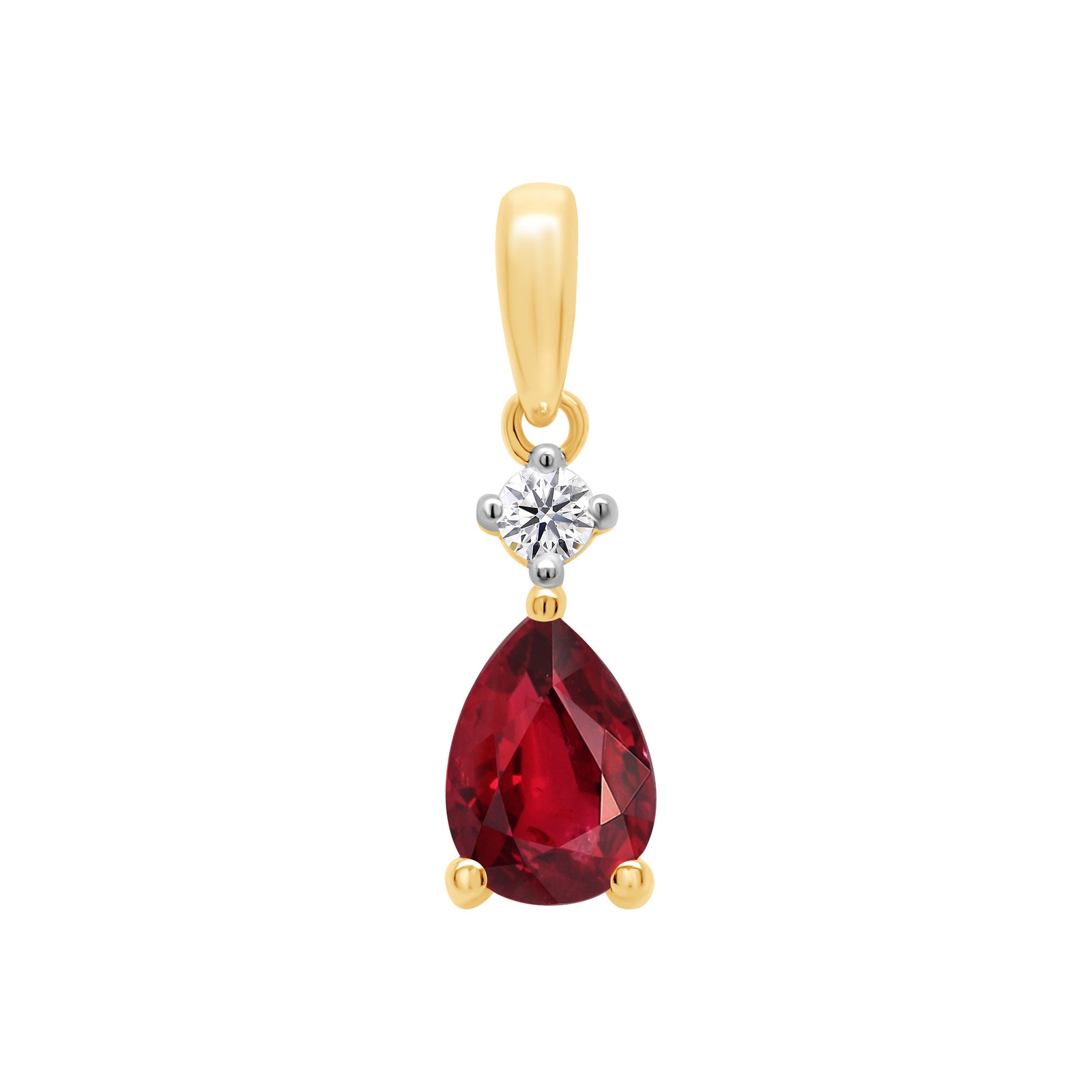 9ct gold 7x5mm Pear Lab Created Ruby & E/VS Diamond 0.05cts LG Pendant