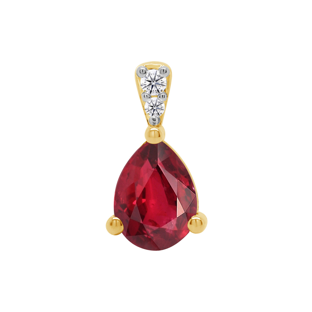 9ct gold 8x6mm Pear Lab Created Ruby &amp; E/VS Diamond 0.04cts LG Pendant