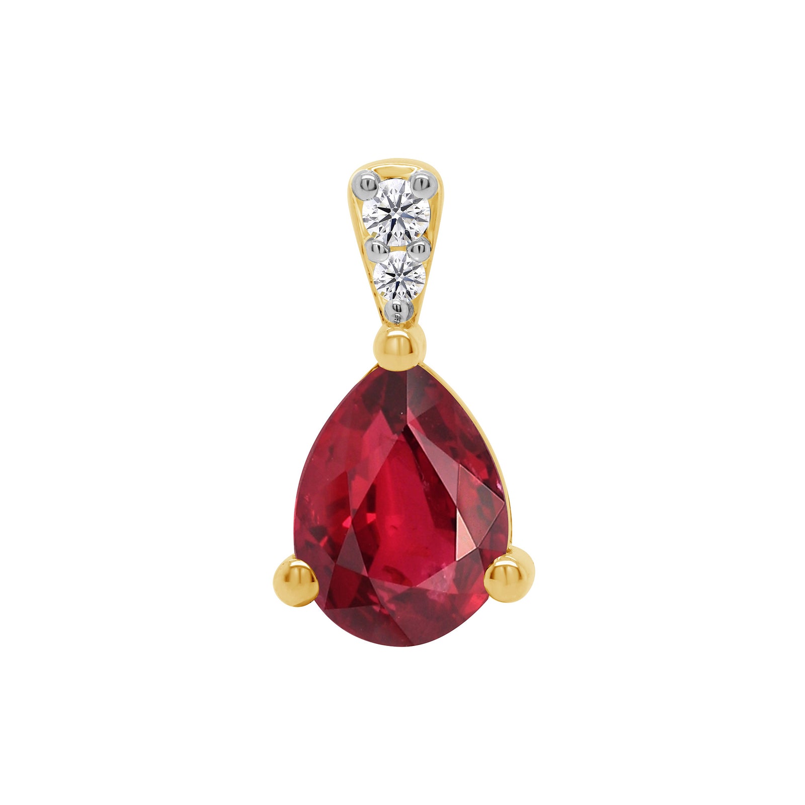 9ct gold 8x6mm Pear Lab Created Ruby & E/VS Diamond 0.04cts LG Pendant