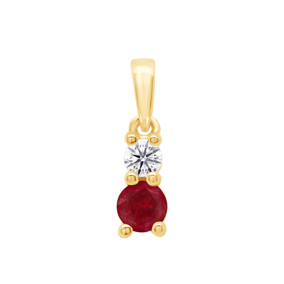 9ct gold Lab Created Ruby &amp; E/VS Diamond 2 Stone 0.10cts LG Pendant
