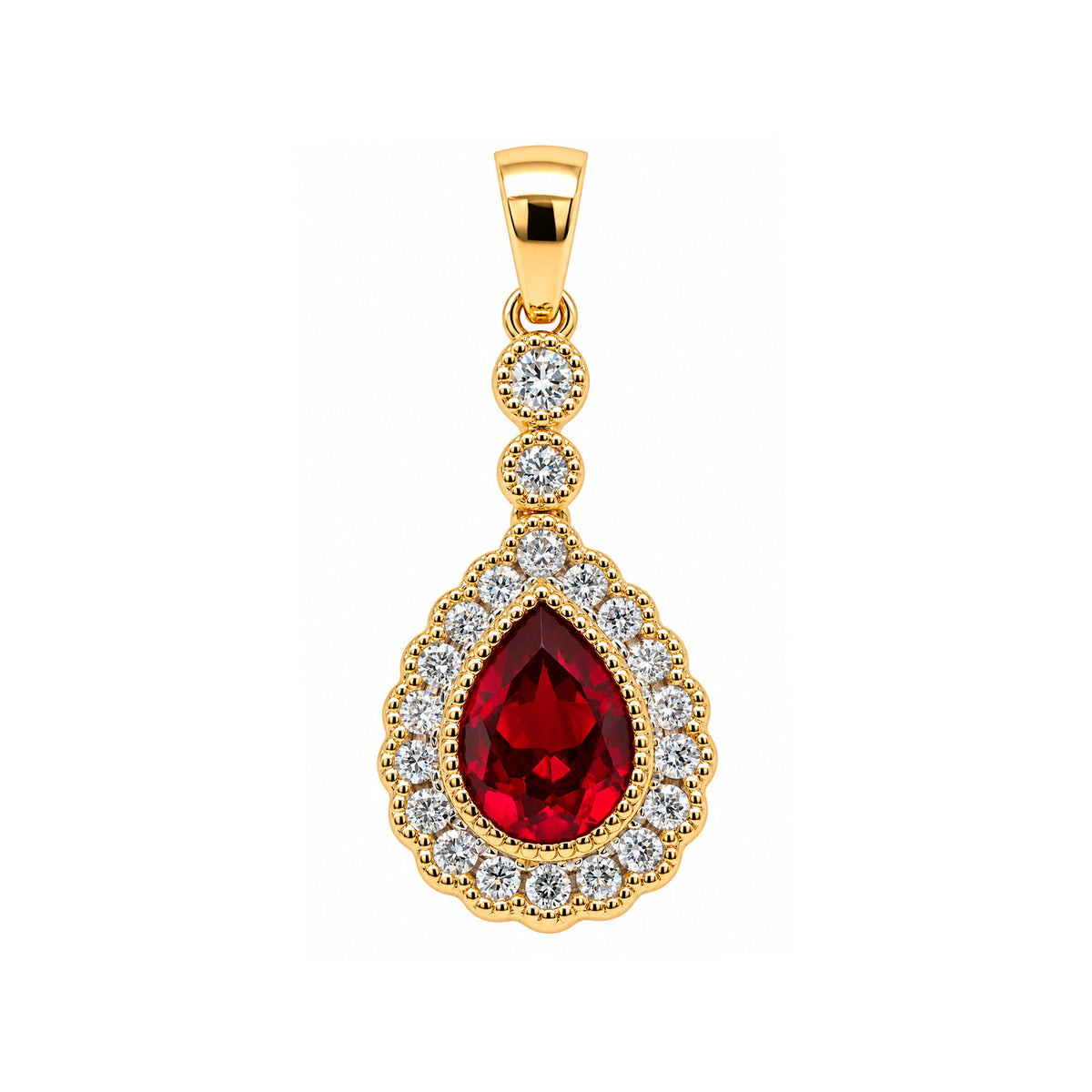 9ct gold pear Lab Created Ruby &amp; E/VS Diamond 0.20cts LG Pendant