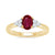 9ct gold 7x5 oval lab created ruby & 3 E/VS diamonds each side ring 0.15cts LG