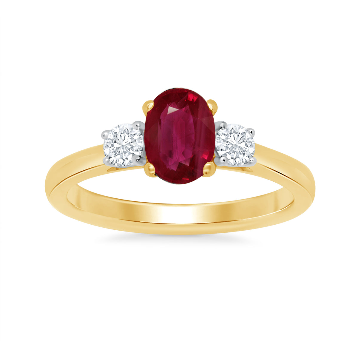 9ct gold 7x5 oval lab created ruby &amp; E/VS diamonds ring 0.25cts LG