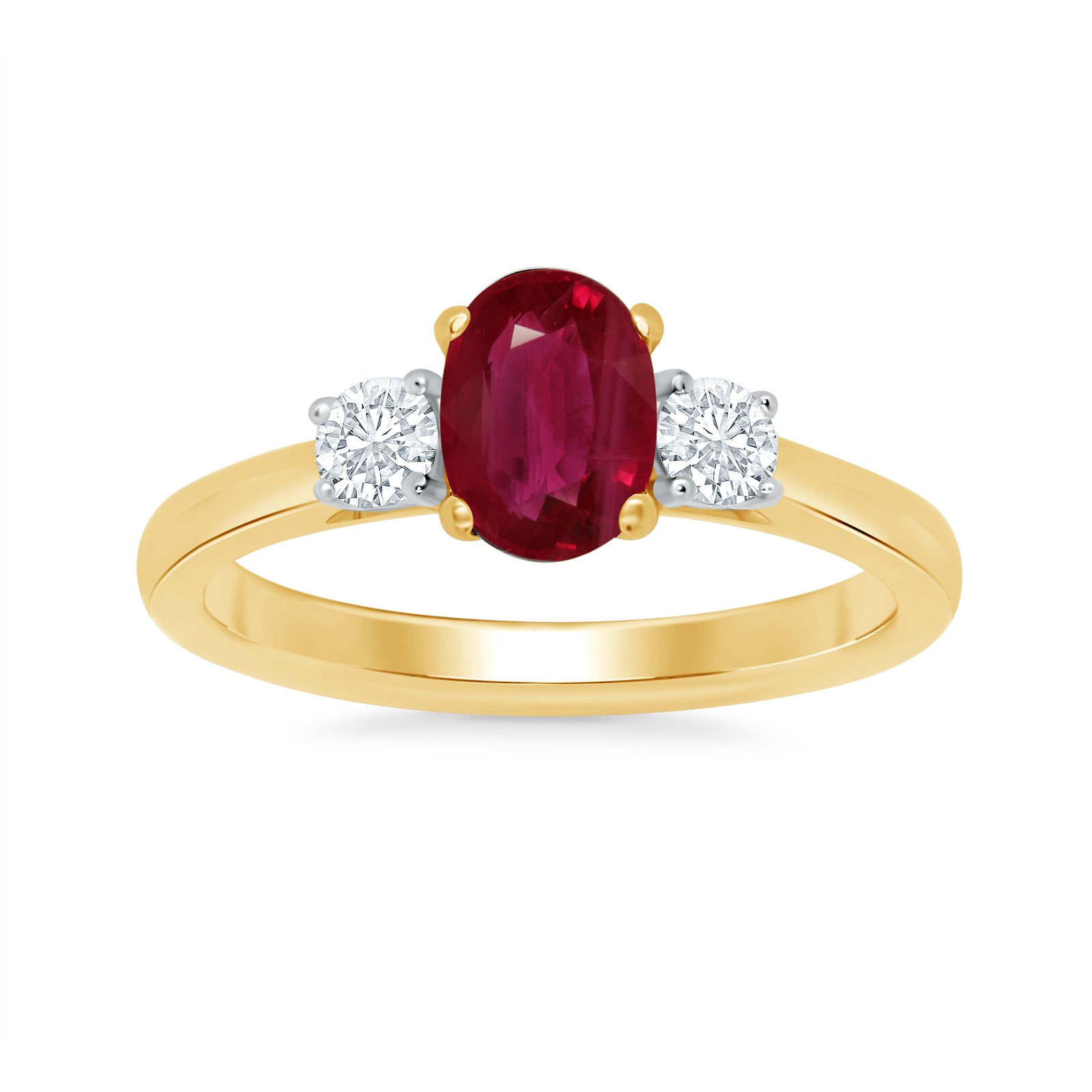 9ct gold 7x5 oval lab created ruby & E/VS diamonds ring 0.25cts LG