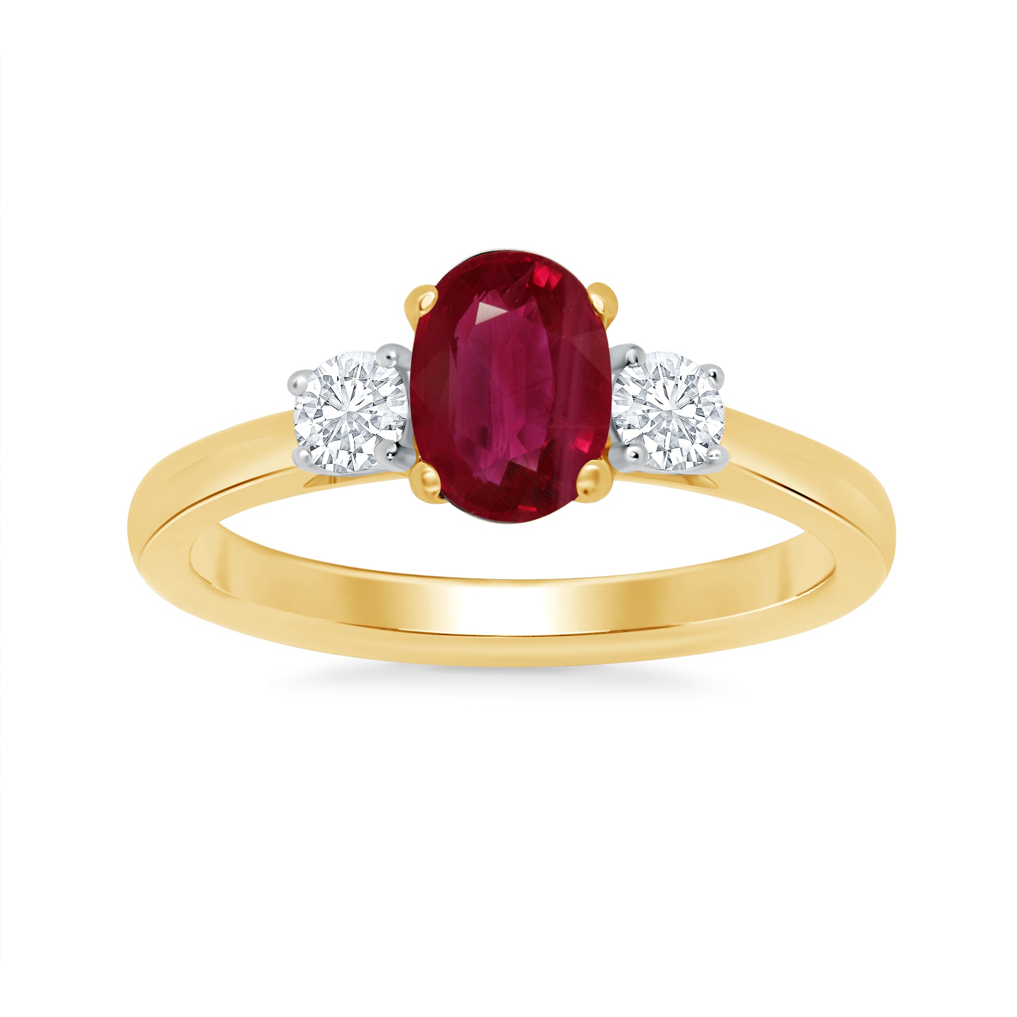 9ct gold 7x5 oval lab created ruby & E/VS diamonds ring 0.25cts LG