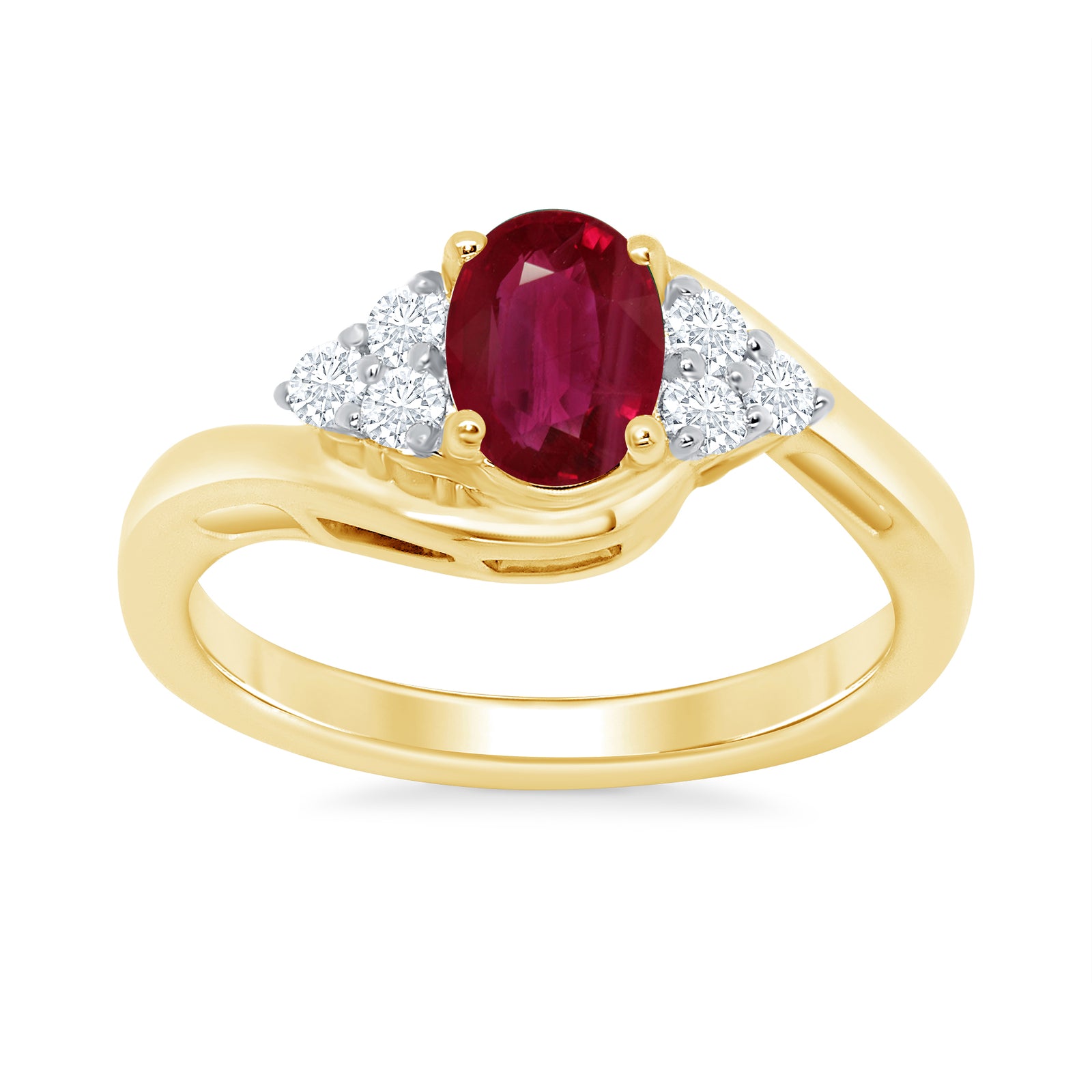 9ct gold 7x5 oval lab created ruby & E/VS diamond ring 0.20cts LG