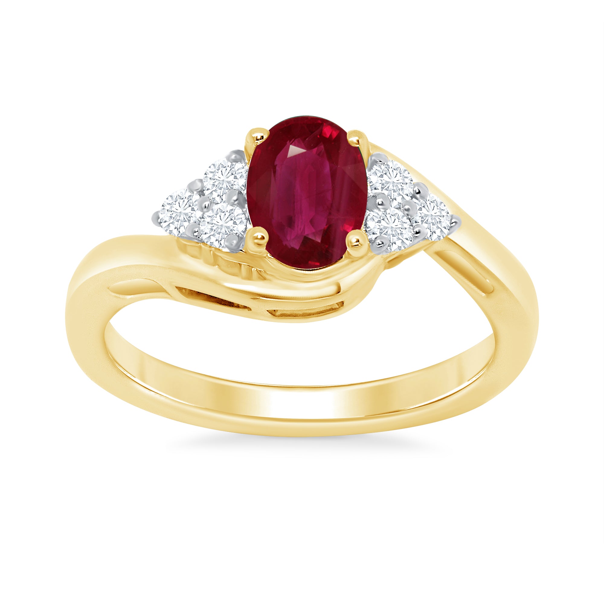 9ct gold 7x5 oval lab created ruby & E/VS diamond ring 0.20cts LG