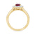 9ct gold 7x5 oval lab created ruby & E/VS diamond shoulders cluster ring 0.50cts LG