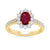 9ct gold 7x5 oval lab created ruby & E/VS diamond shoulders cluster ring 0.50cts LG