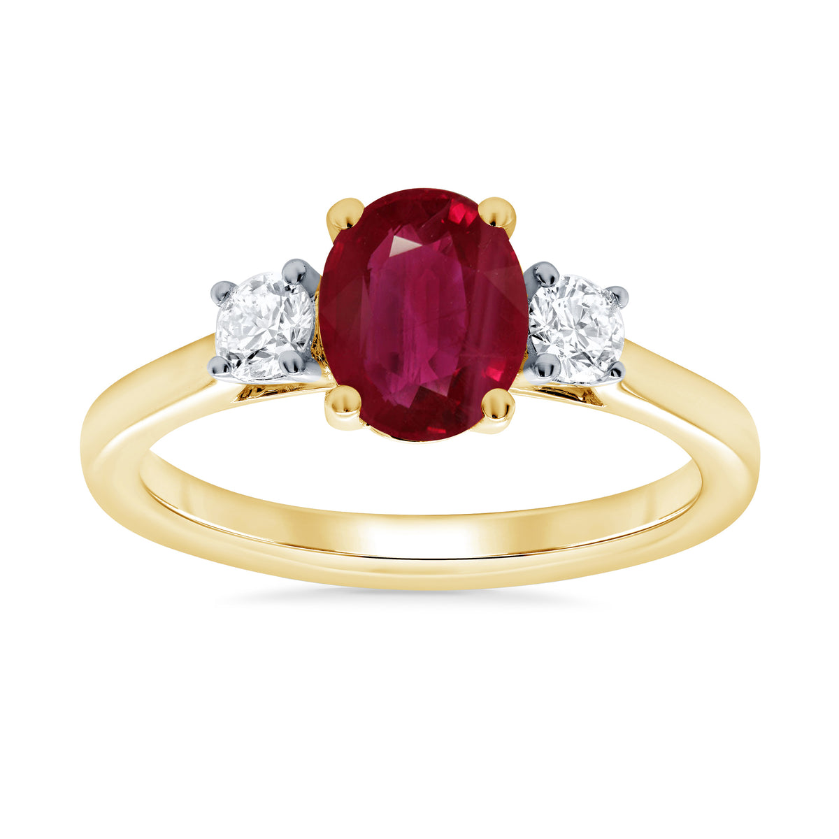 9ct gold 8x6 oval lab created ruby &amp; E/VS diamonds ring 0.25cts LG
