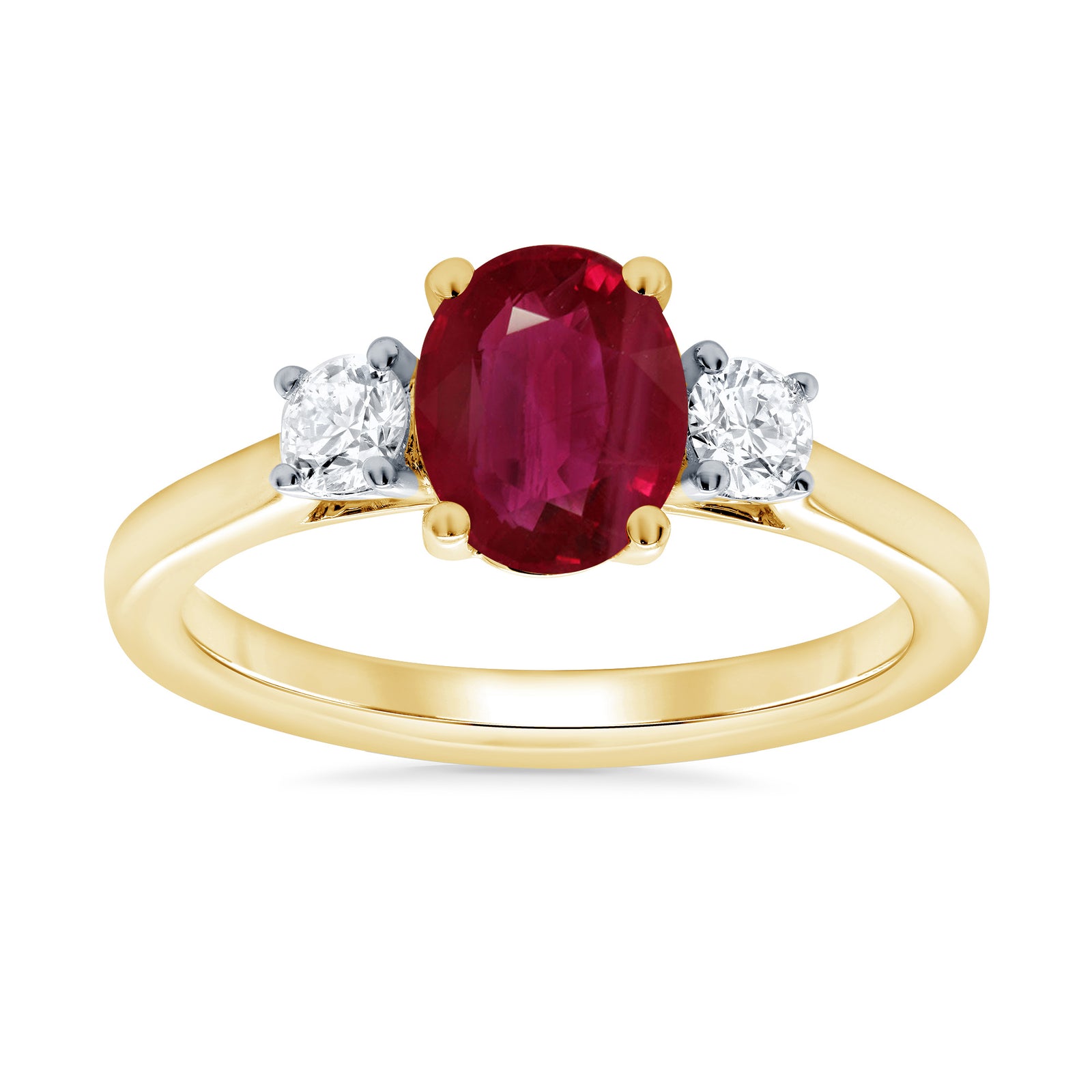 9ct gold 8x6 oval lab created ruby & E/VS diamonds ring 0.25cts LG
