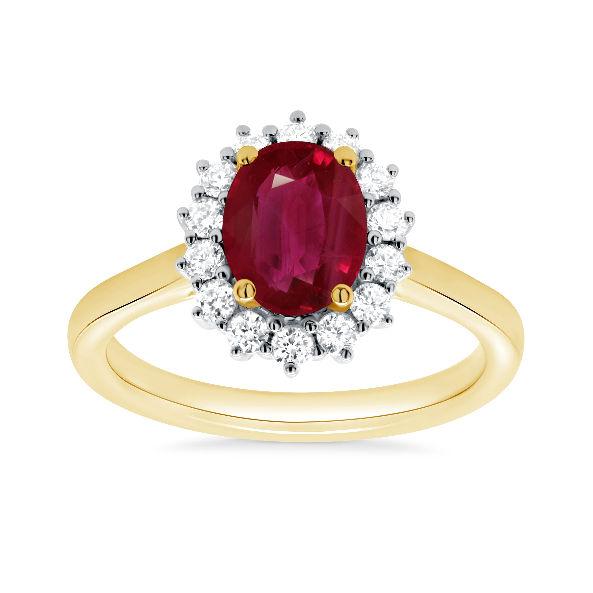 9ct gold 8x6 oval lab created ruby & E/VS diamond cluster ring 0.36cts LG