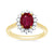 9ct gold 8x6 oval lab created ruby & E/VS diamond cluster ring 0.36cts LG
