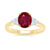 9ct gold 9x7 oval lab created ruby & 3 E/VS diamonds each side ring 0.15cts LG