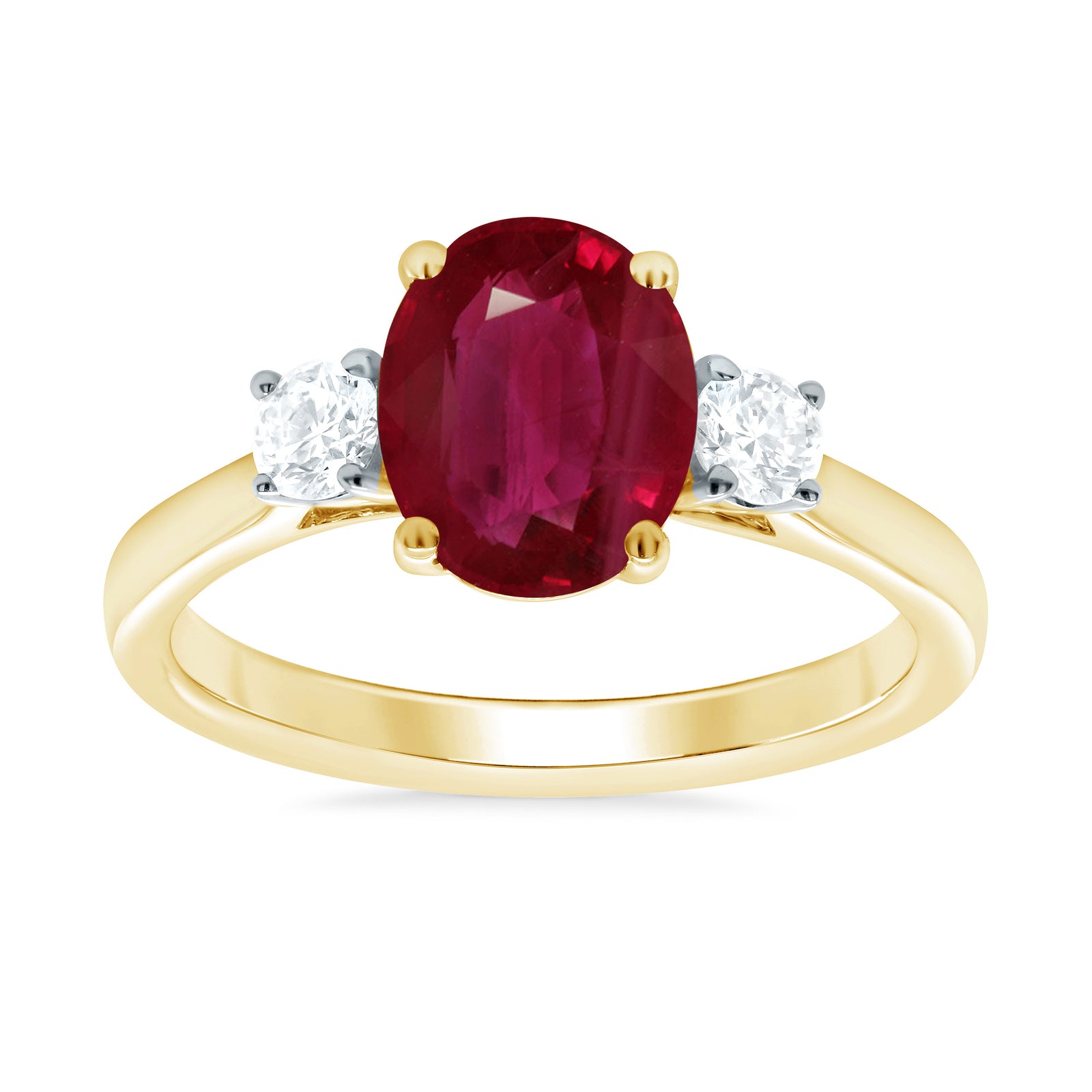 9ct gold 9x7 oval lab created ruby & E/VS diamonds ring 0.25cts LG