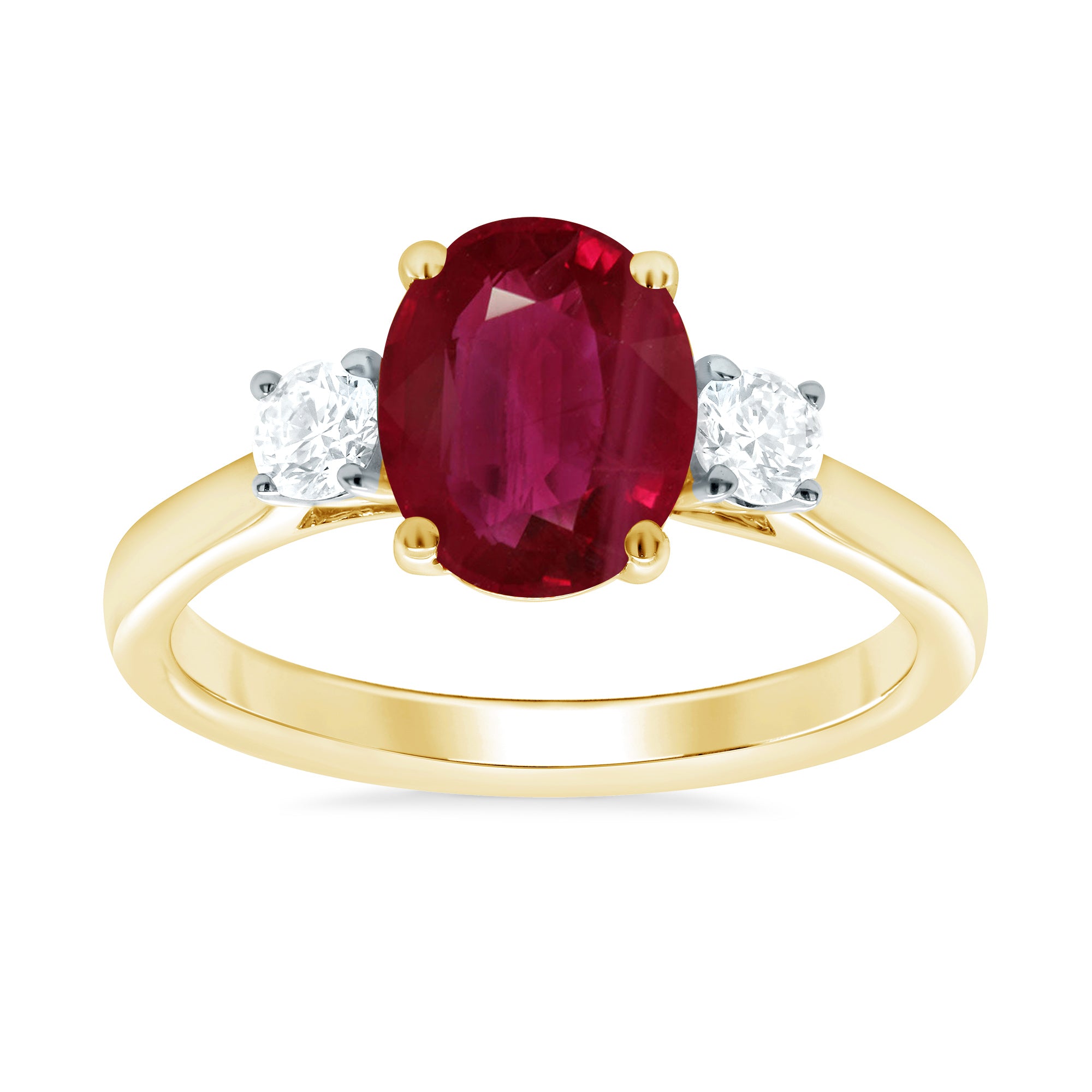 9ct gold 9x7 oval lab created ruby & E/VS diamonds ring 0.25cts LG