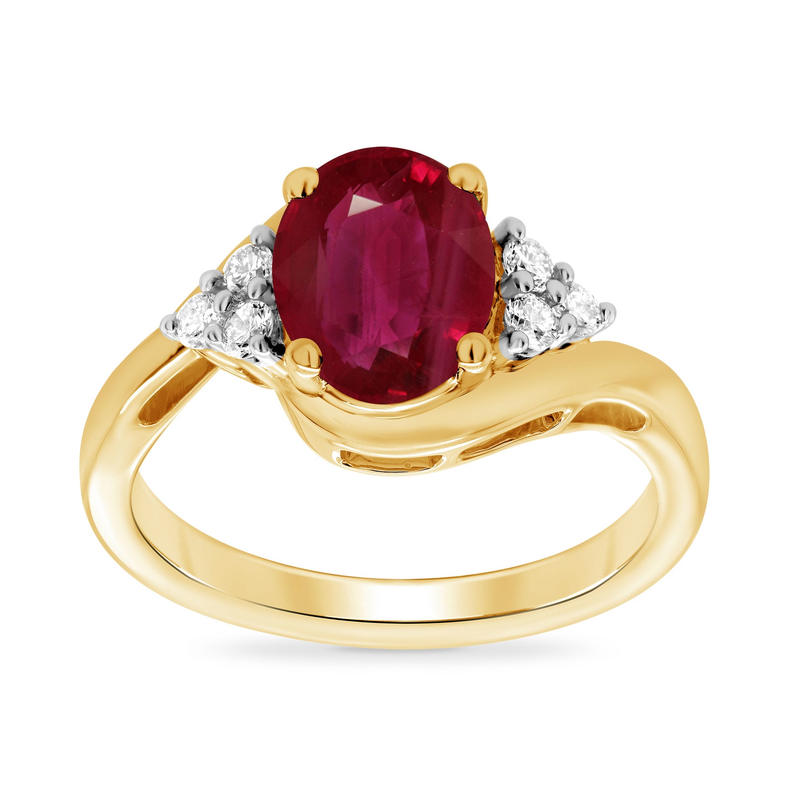 9ct gold 9x7 oval lab created ruby & E/VS diamond ring 0.20cts LG