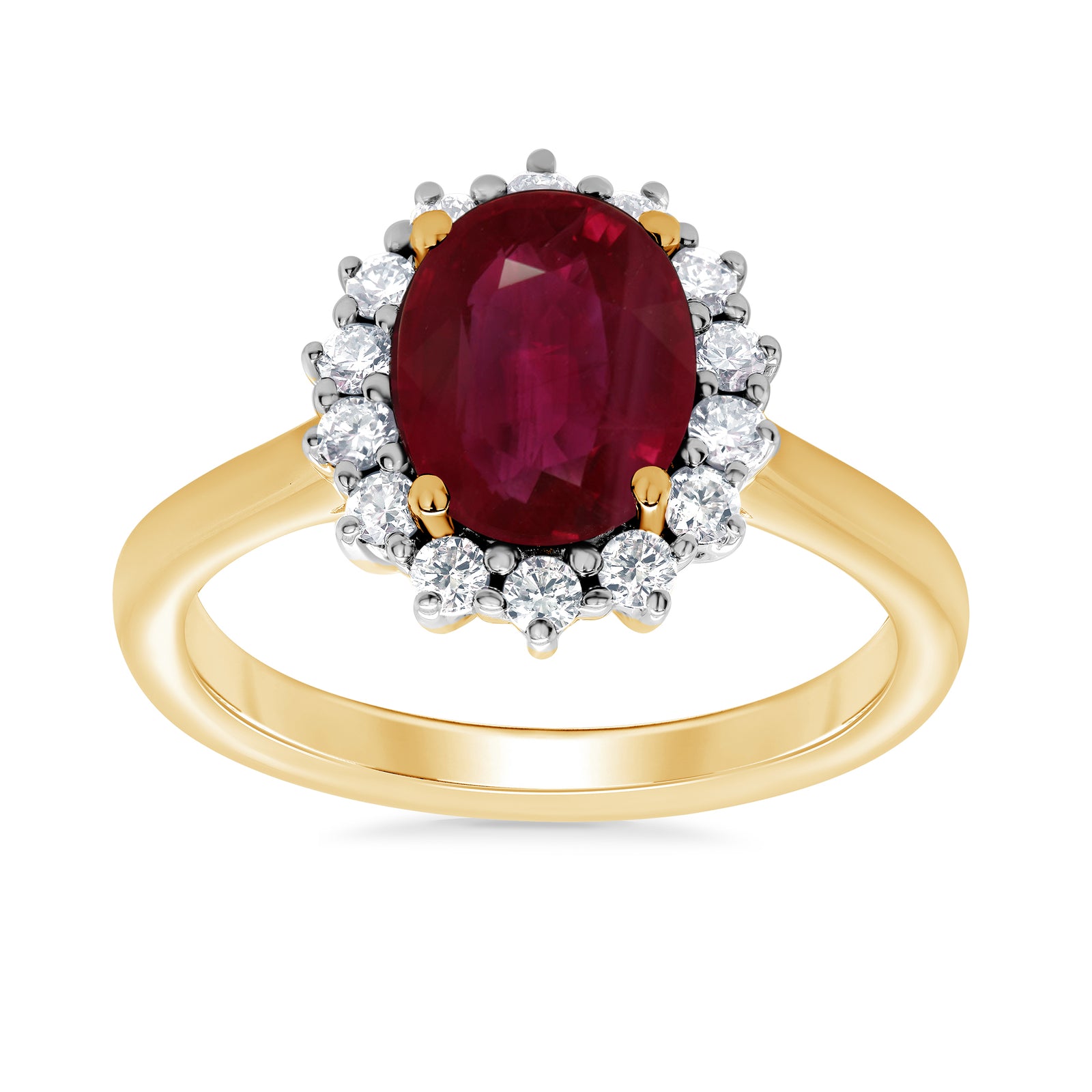 9ct gold 9x7 oval lab created ruby & E/VS diamond cluster ring 0.33cts LG