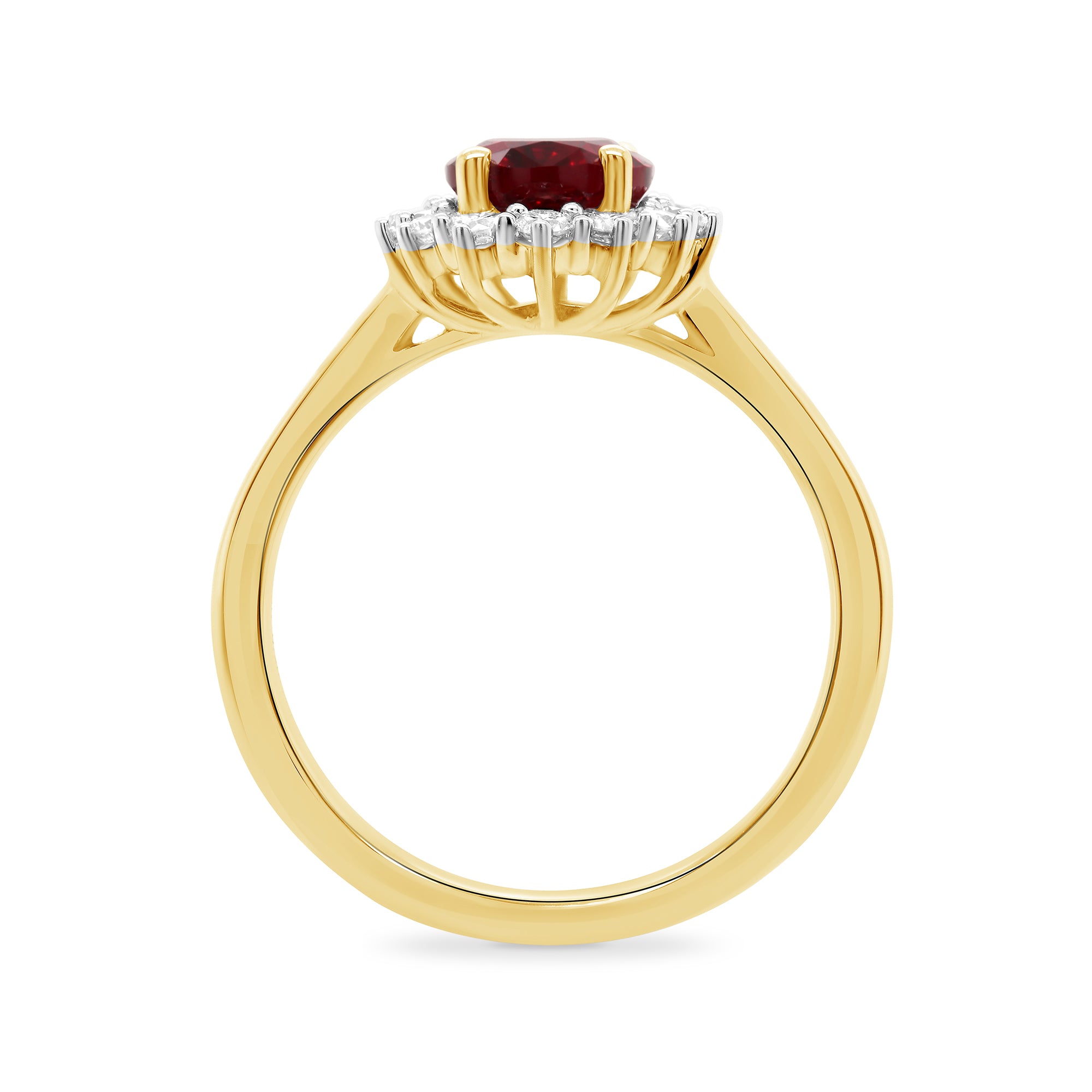 9ct gold 9x7 oval lab created ruby & E/VS diamond cluster ring 0.36cts LG