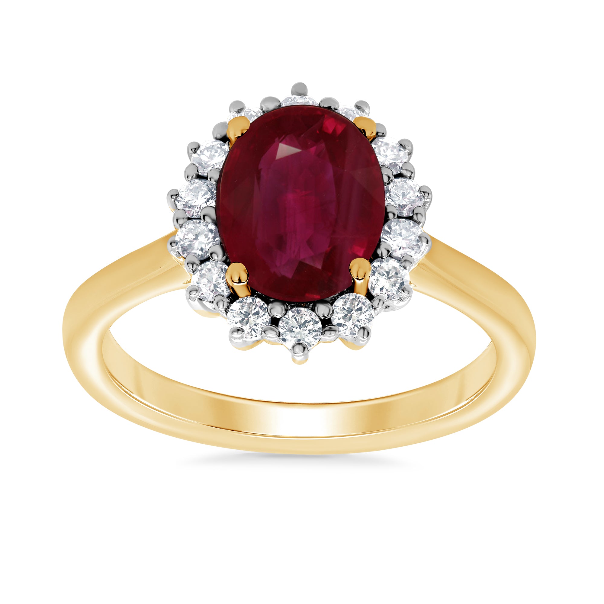 9ct gold 9x7 oval lab created ruby & E/VS diamond cluster ring 0.33cts LG