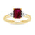 9ct gold 7x5 octagonal lab created ruby & 3 E/VS diamonds each side ring 0.15cts LG