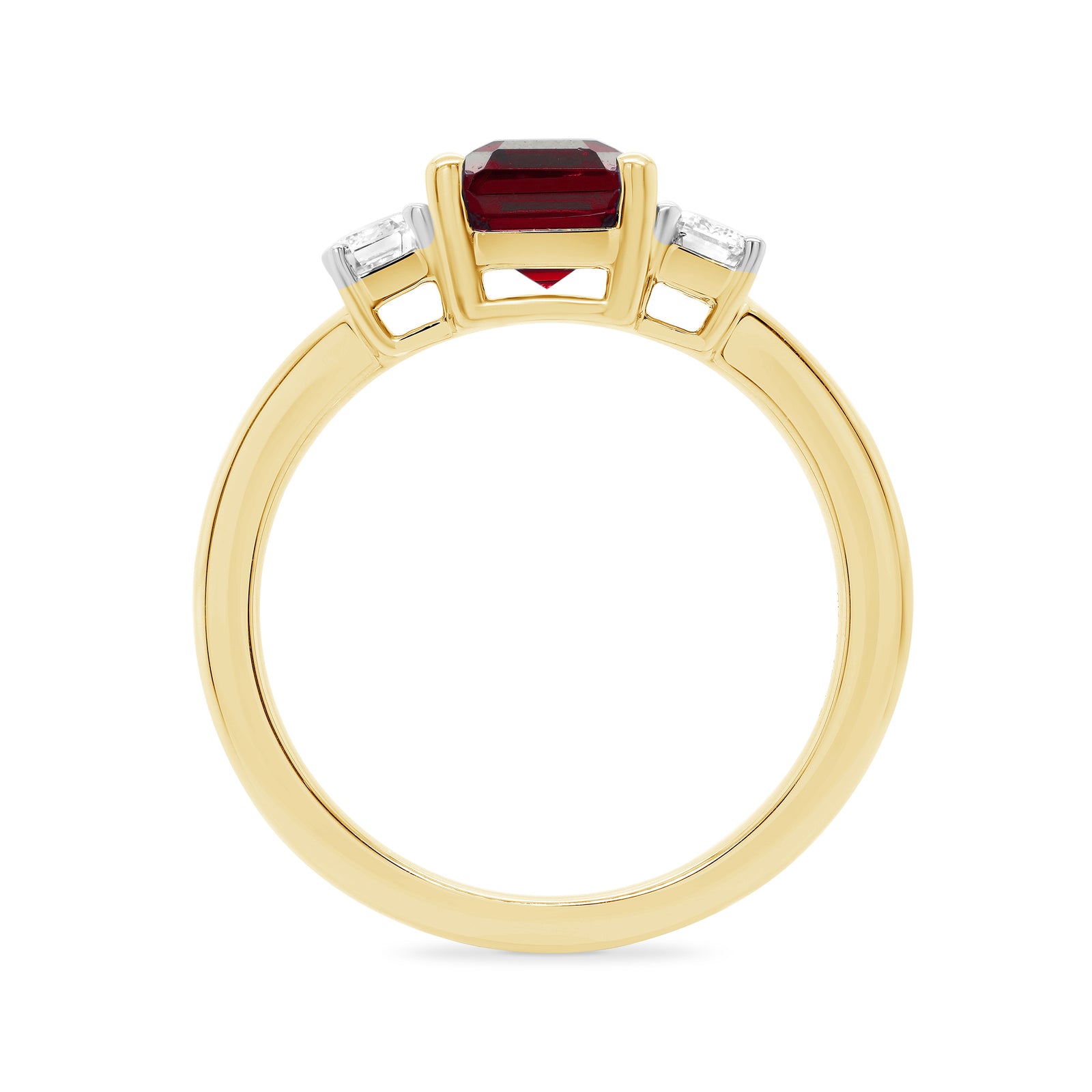 9ct gold 7x5 octagonal lab created ruby & E/VS diamonds ring 0.40cts LG